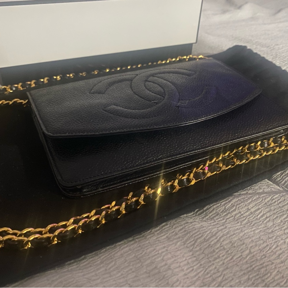 Chanel Timeless Wallet on Chain Cc Logo Woc Black Caviar Leather Cross Body Bag - Picture 6 of 8